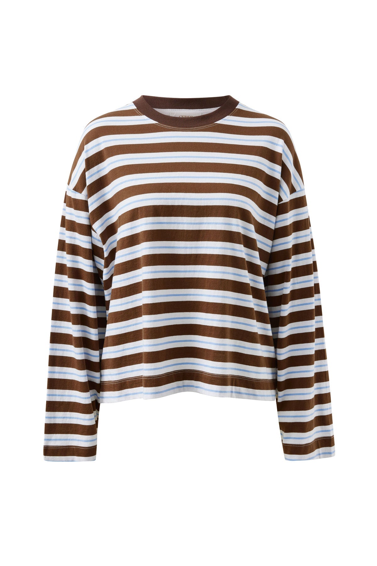 Buy Ceres - Beau Long Sleeve Slouchy Tee - cocoa sky blue stripe by Ceres Life - at Hamish + Grace