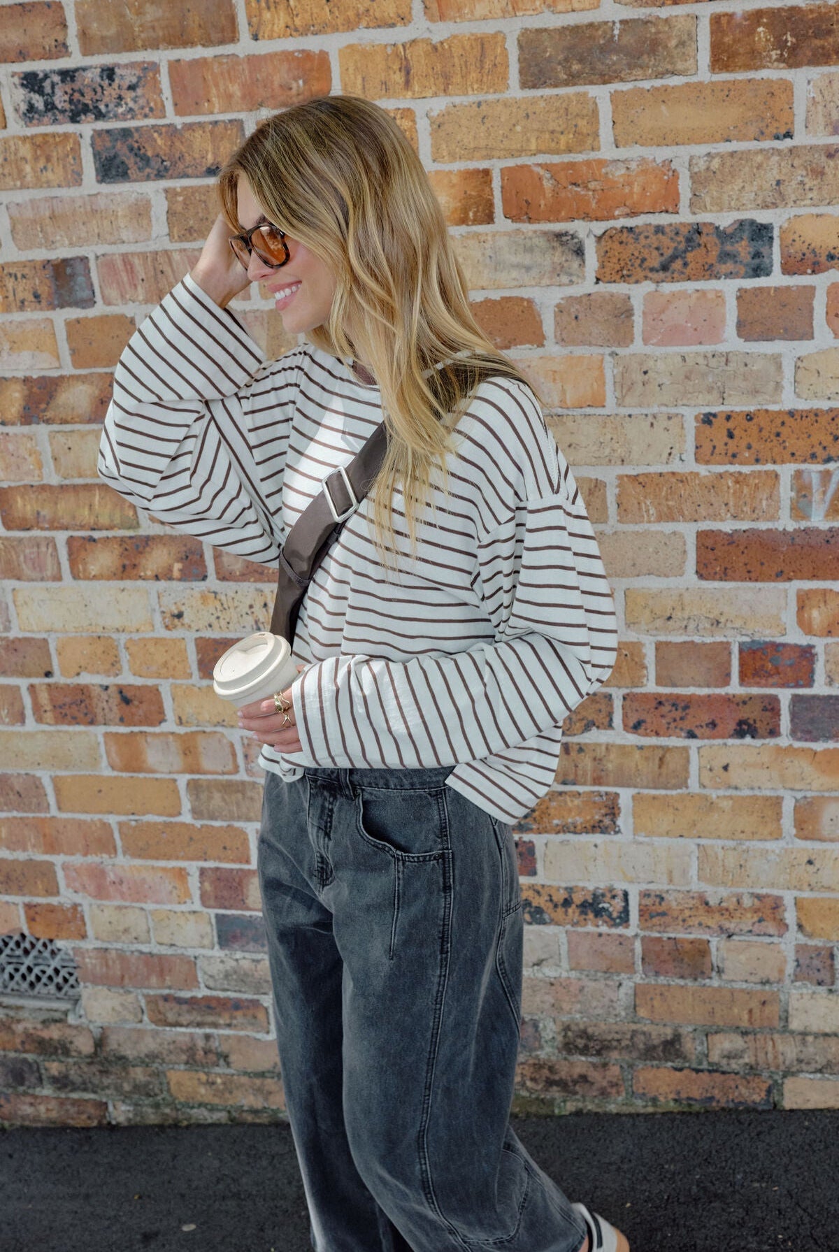 Buy Ceres - Beau Long Sleeve Slouchy Tee - Milk/Brunette Stripe by Ceres Life - at Hamish + Grace