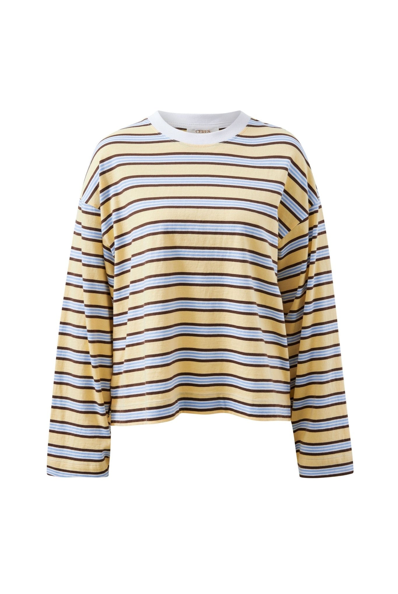 Buy Ceres - Beau Long Sleeve Slouchy Tee - new butter brunette stripe by Ceres Life - at Hamish + Grace
