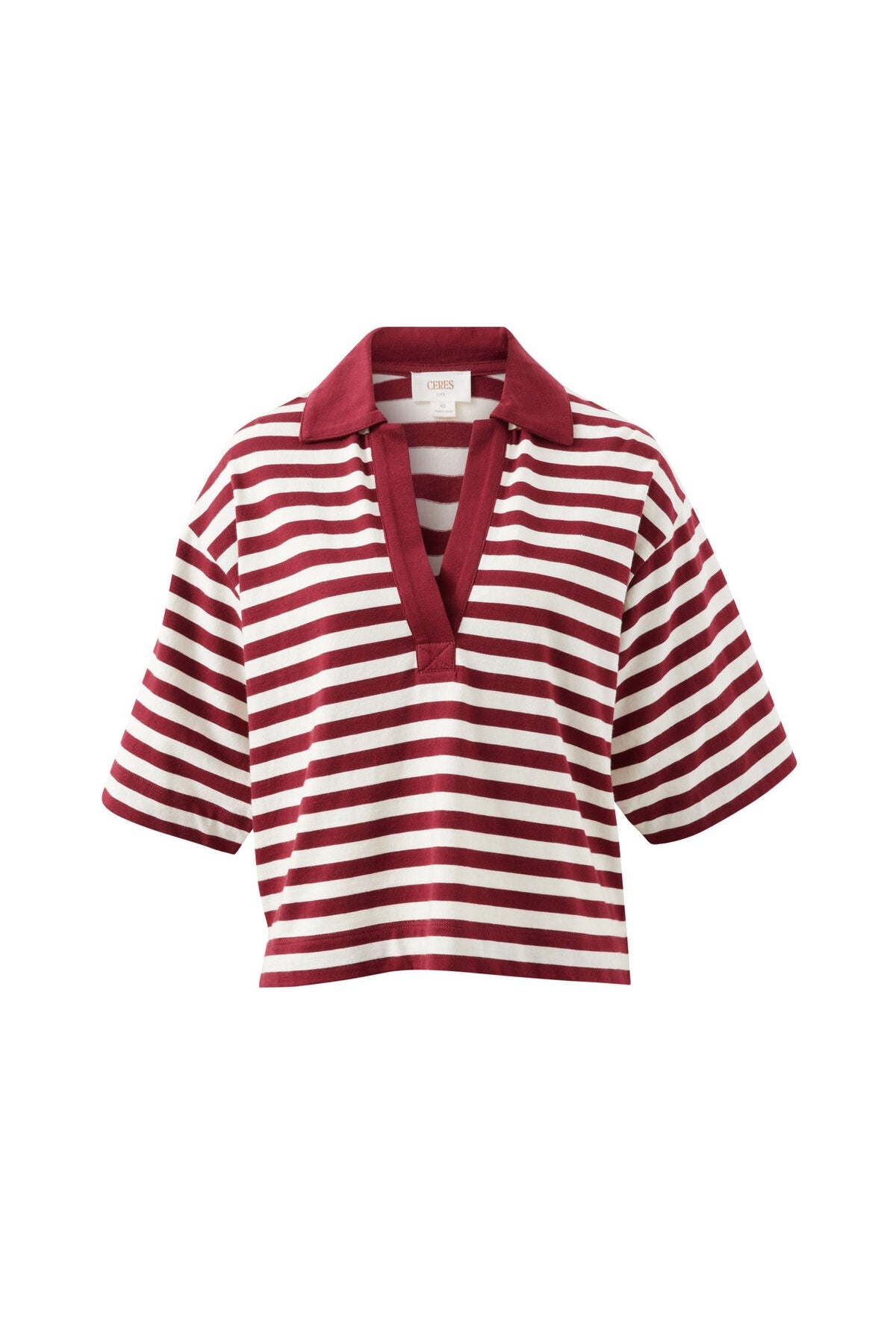 Buy Ceres Life - Arlie Short Sleeve Rugby - burgundy/milk stripe by Ceres Life - at Hamish + Grace