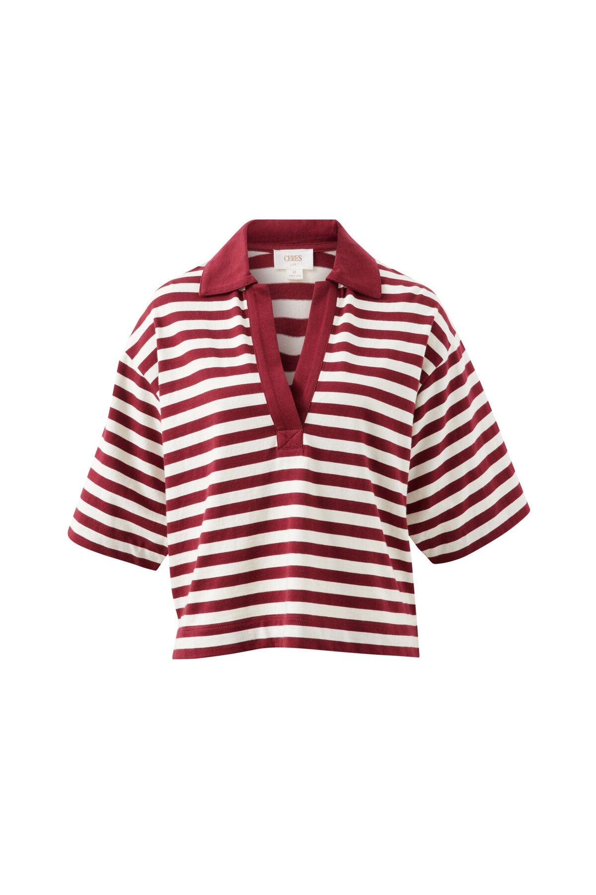 Buy Ceres Life - Arlie Short Sleeve Rugby - burgundy/milk stripe by Ceres Life - at Hamish + Grace