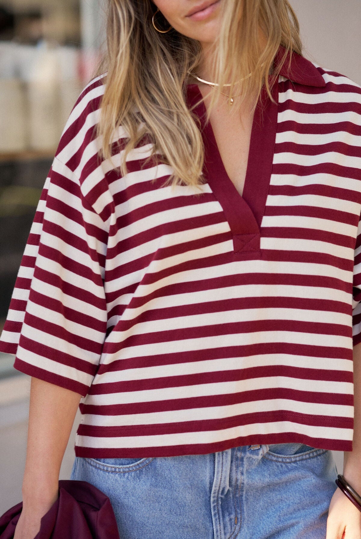 Buy Ceres Life - Arlie Short Sleeve Rugby - burgundy/milk stripe by Ceres Life - at Hamish + Grace