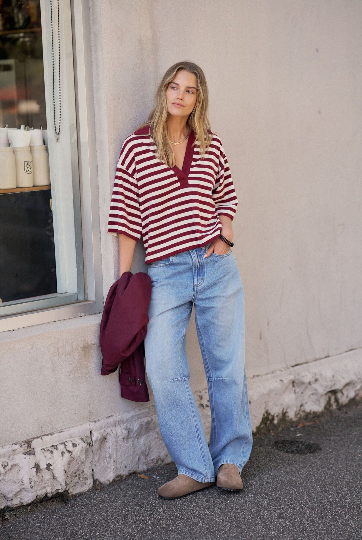 Buy Ceres Life - Arlie Short Sleeve Rugby - burgundy/milk stripe by Ceres Life - at Hamish + Grace
