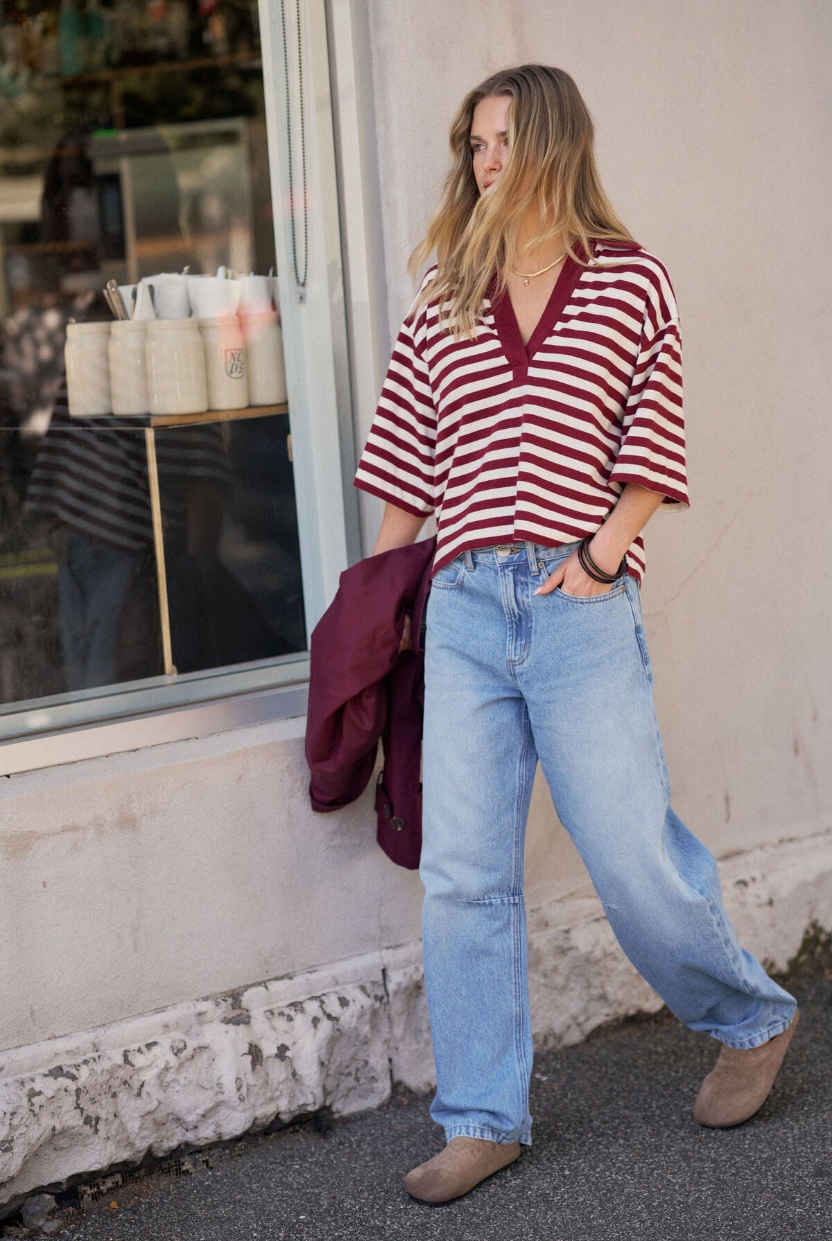 Buy Ceres Life - Arlie Short Sleeve Rugby - burgundy/milk stripe by Ceres Life - at Hamish + Grace