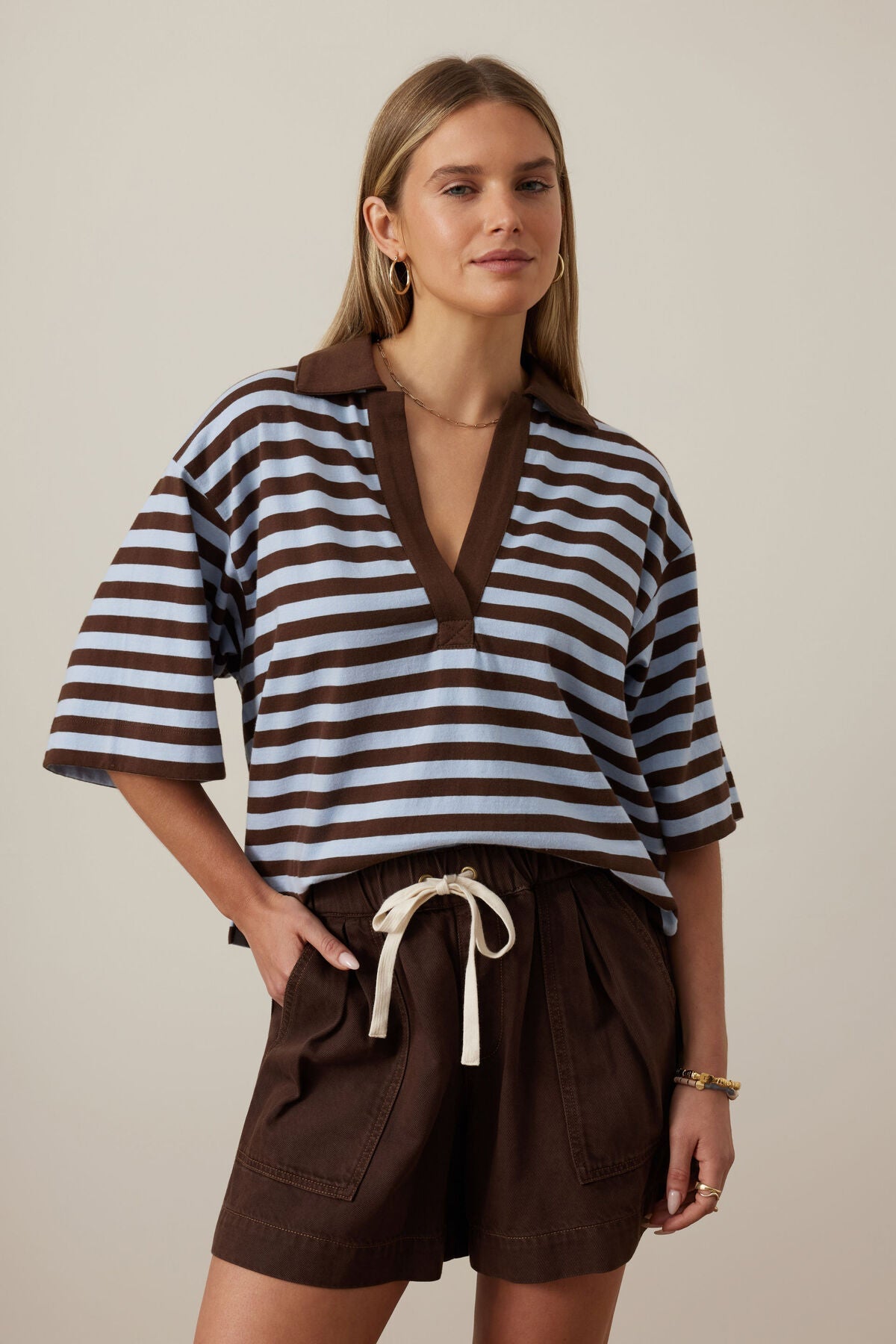 Buy Ceres Life - Arlie Short Sleeve Rugby - Chocolate/Chalk by Ceres Life - at Hamish + Grace