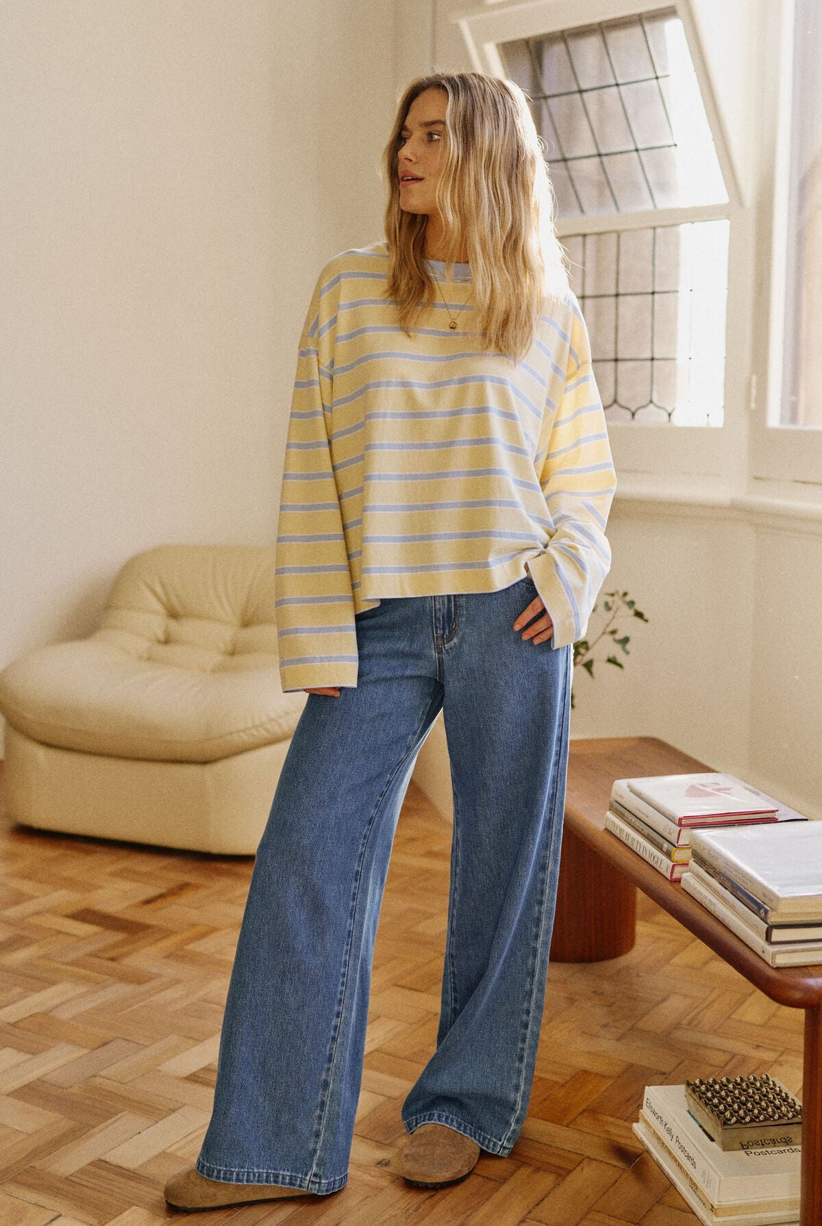 Buy Ceres Life - Beau Long Sleeve Slouchy Tee - butter/china blue stripe by Ceres Life - at Hamish + Grace