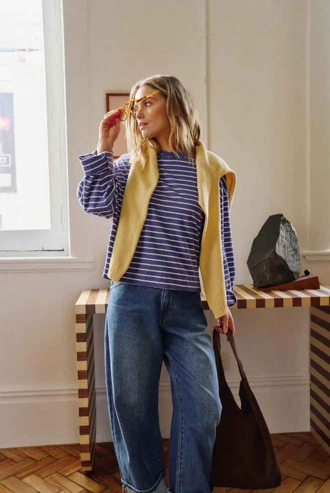 Buy Ceres Life - Beau Long Sleeve Slouchy Tee - Polo Blue/White Stripe by Ceres Life - at Hamish + Grace