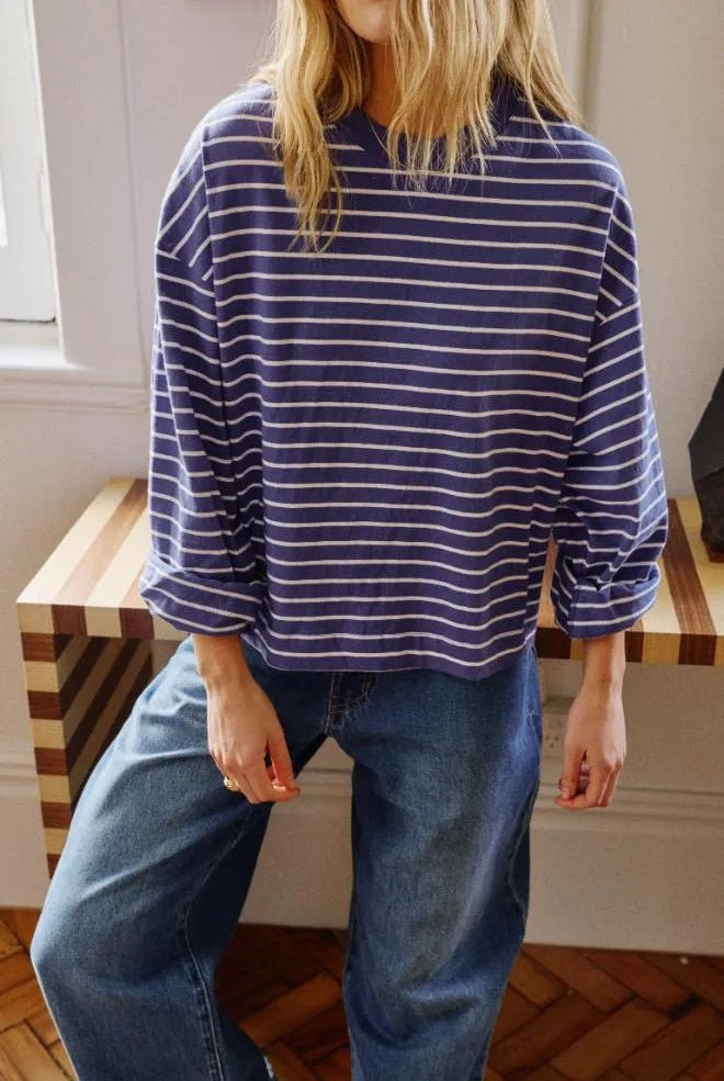 Buy Ceres Life - Beau Long Sleeve Slouchy Tee - Polo Blue/White Stripe by Ceres Life - at Hamish + Grace