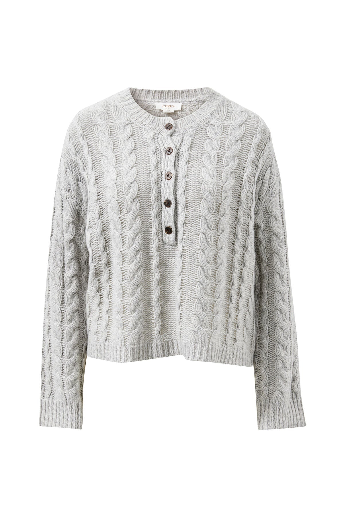 Buy Ceres Life - Enid Cable Knit Henley - silver marle by Ceres Life - at Hamish + Grace