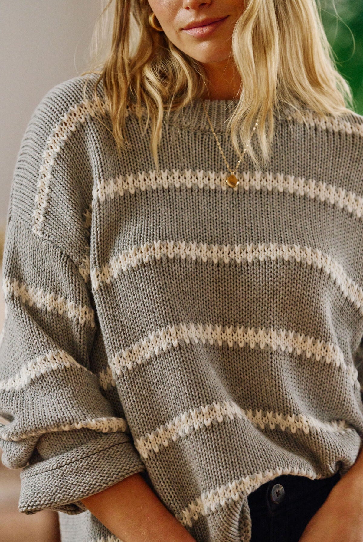 Buy Ceres Life - Lila Oversized Knit Crew - grey marle stripe by Ceres Life - at Hamish + Grace
