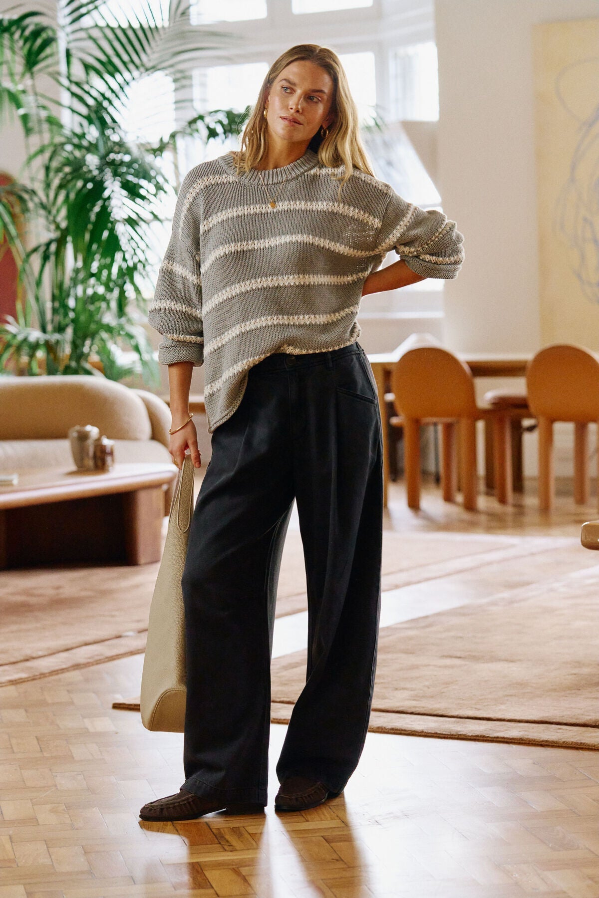 Buy Ceres Life - Lila Oversized Knit Crew - grey marle stripe by Ceres Life - at Hamish + Grace