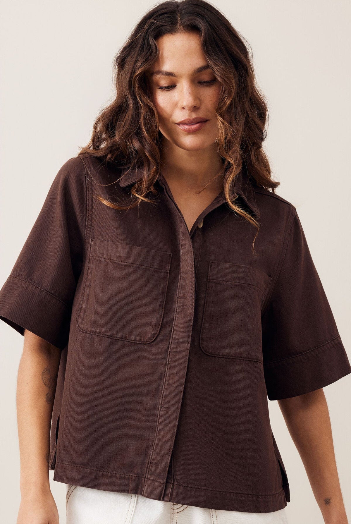 Buy Ceres Life - Noa Short Sleeve Shirt - Chocolate by Ceres Life - at Hamish + Grace