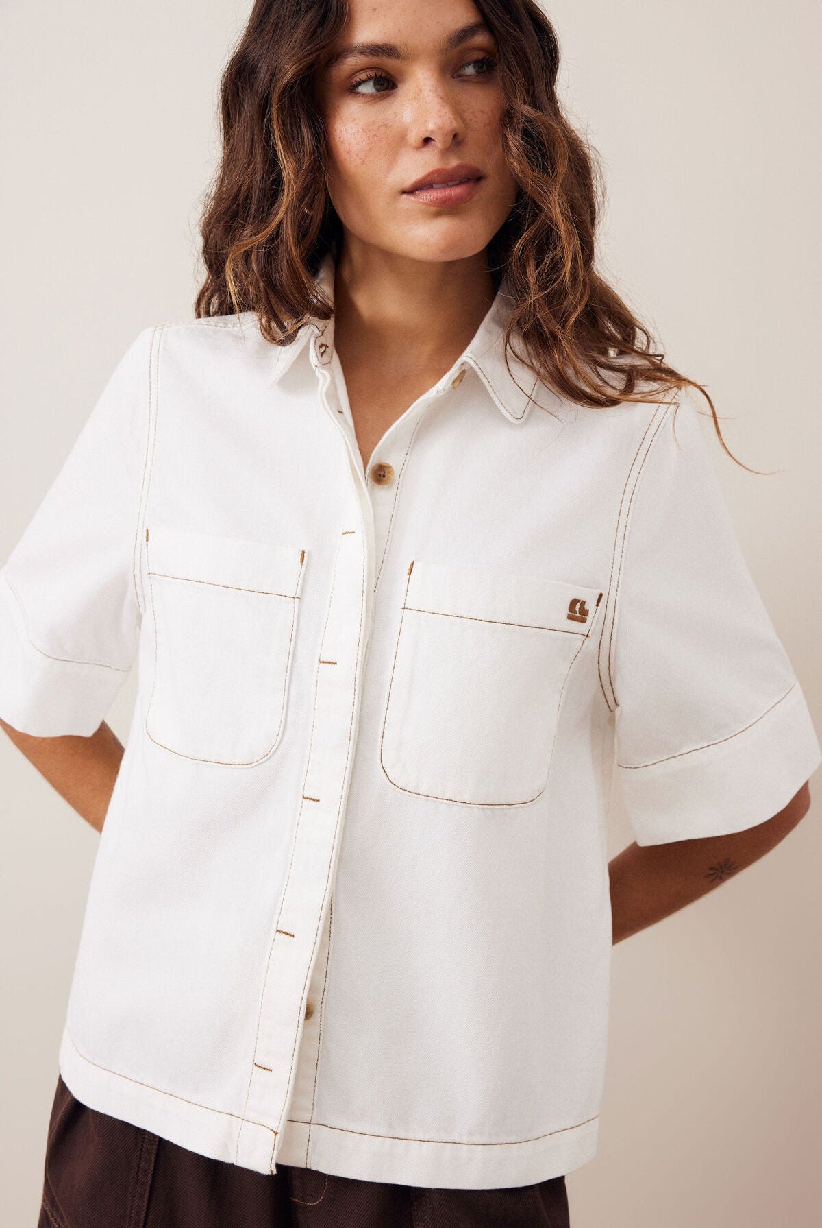 Buy Ceres Life - Noa Short Sleeve Shirt - Fresh Ecru by Ceres Life - at Hamish + Grace