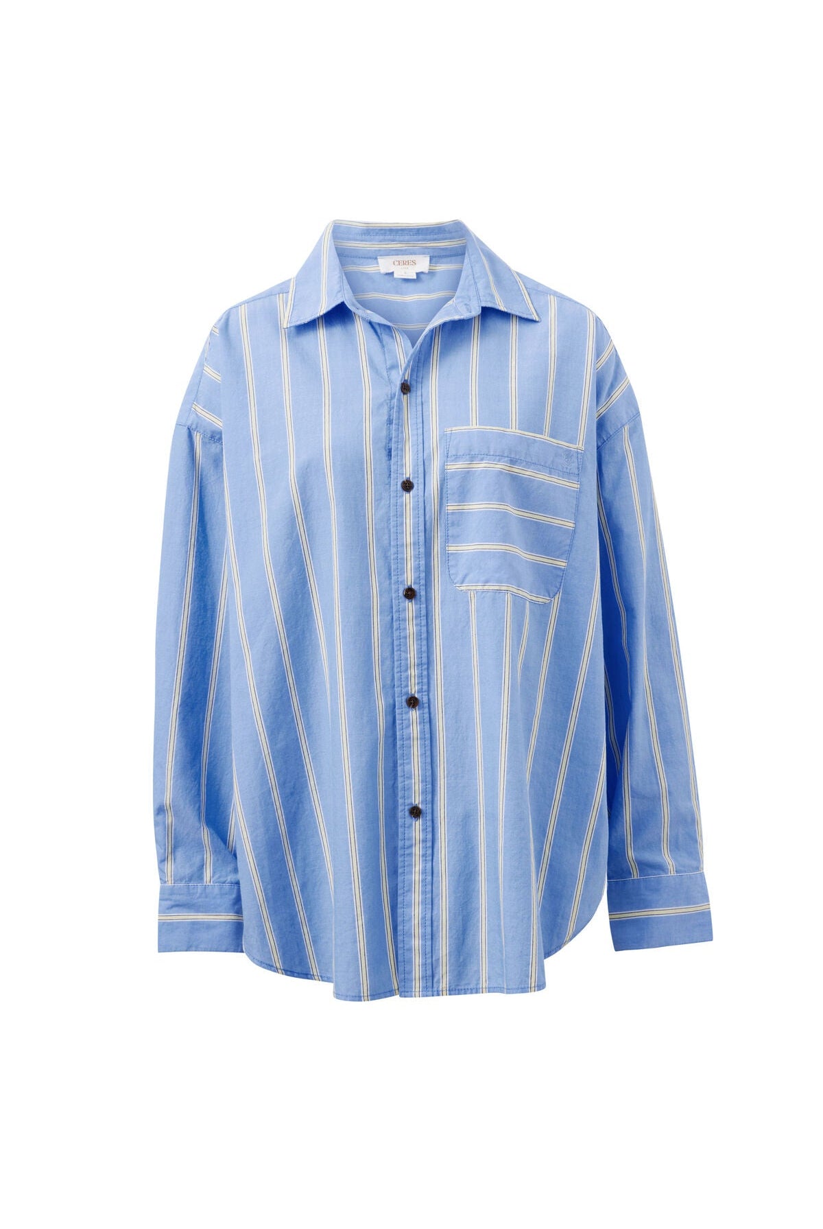 Buy Ceres Life - Peta Oversized Shirt - bay blue butter yellow stripe by Ceres Life - at Hamish + Grace