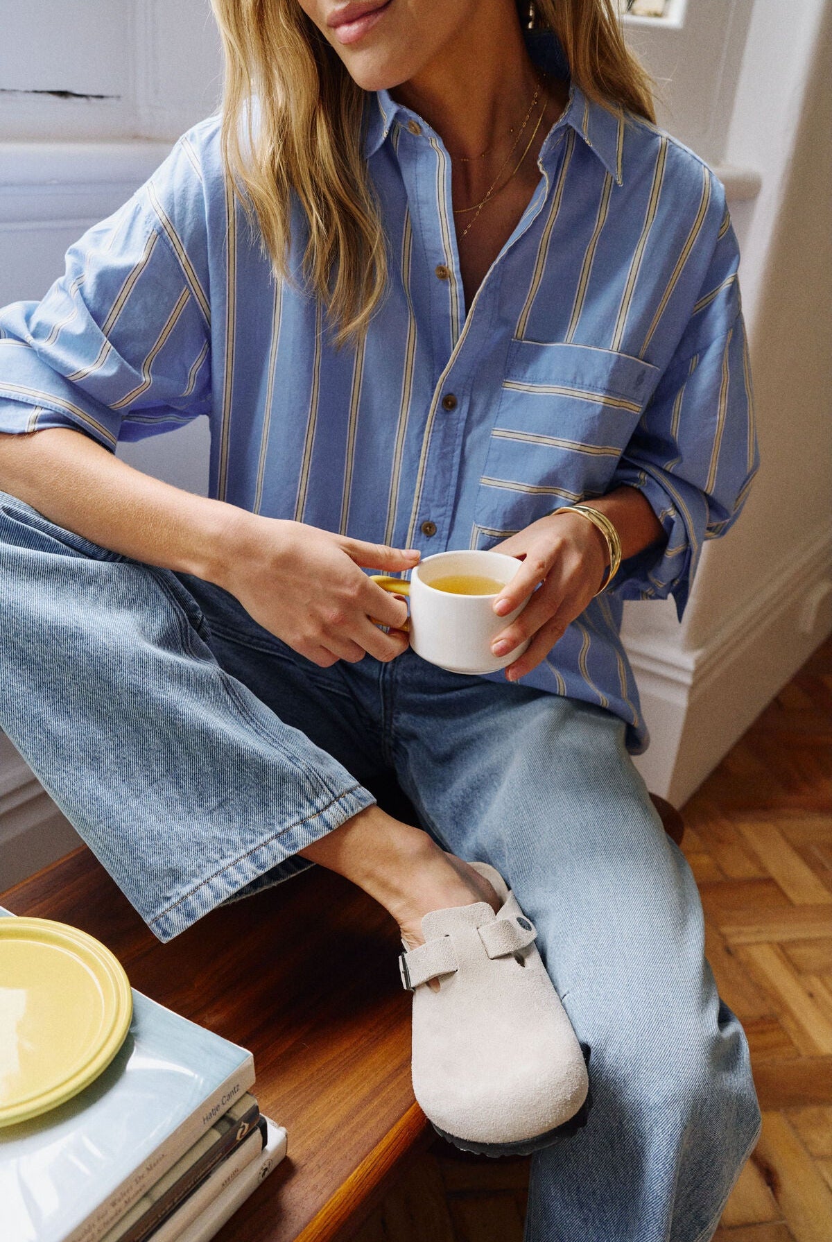 Buy Ceres Life - Peta Oversized Shirt - bay blue butter yellow stripe by Ceres Life - at Hamish + Grace