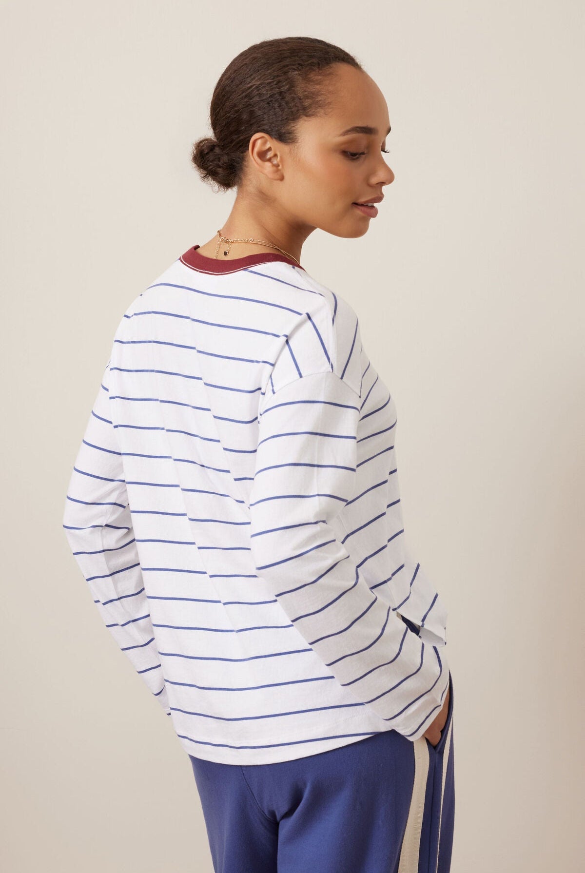 Buy Ceres Life - Scout Slouchy Long Sleeve Tee - white washed navy stripe by Ceres Life - at Hamish + Grace
