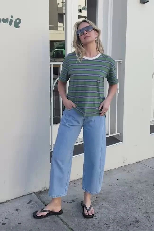 Buy Ceres Life - Stevie Slouchy Tee -basil/blue stripe by Ceres Life - at Hamish + Grace