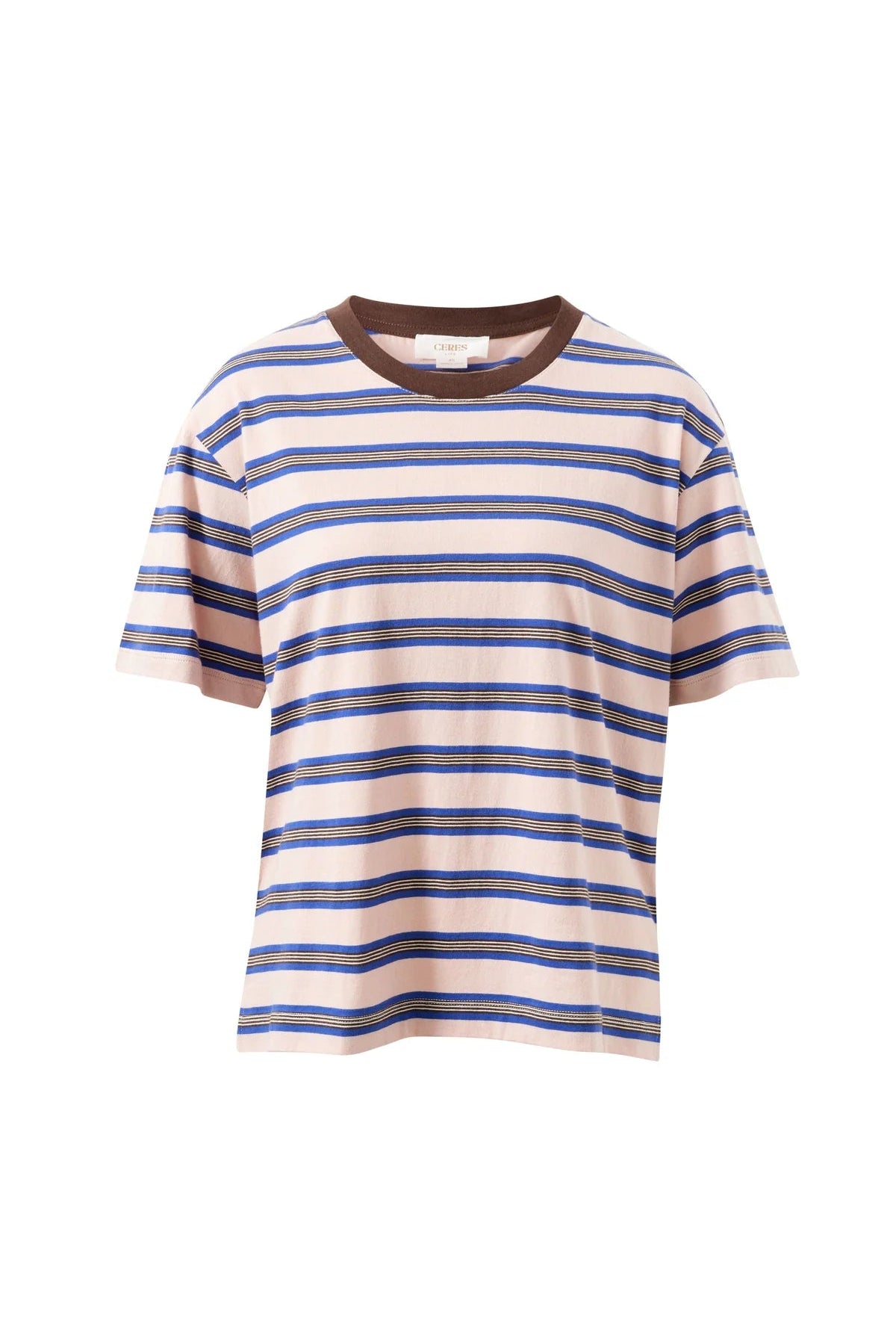 Buy Ceres Life - Stevie Slouchy Tee - chalk pink/polo blue/choc stripe by Ceres Life - at Hamish + Grace