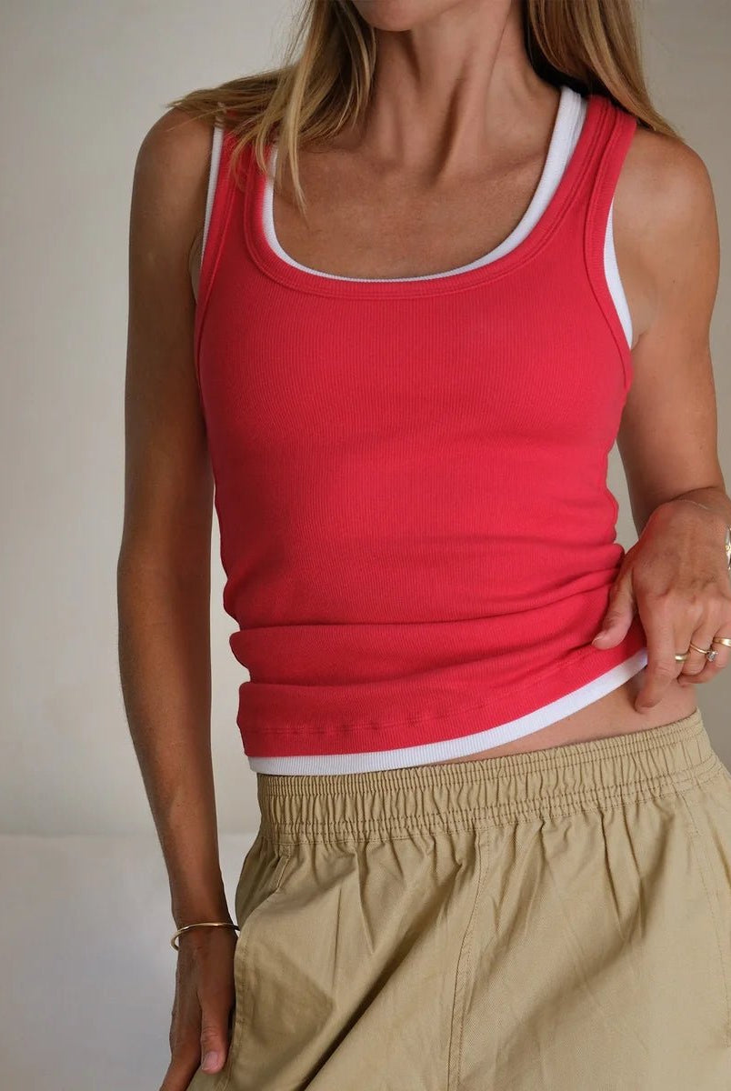 Buy Ceres - Skylar Layered Rib Tank - Red/White by Ceres Life - at Hamish + Grace