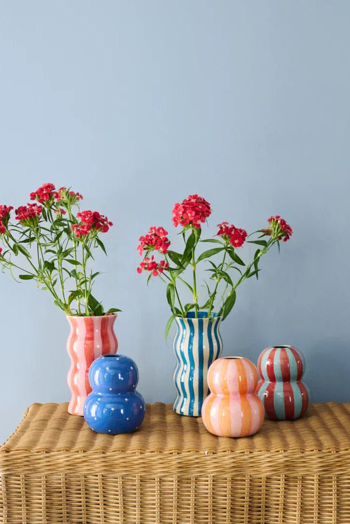 Buy Jones & Co - FONDA BURGUNDY PALE BLUE STRIPE VASE by Jones & Co - at Hamish + Grace