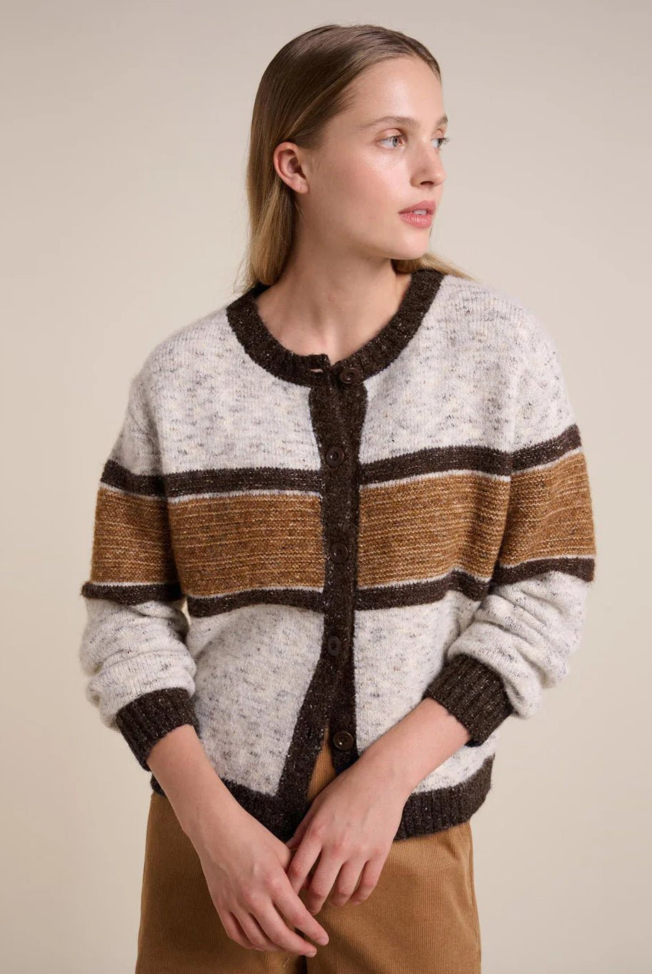 Buy Little Lies - Ellery Cardigan - Caramel Stripe by Little Lies - at Hamish + Grace