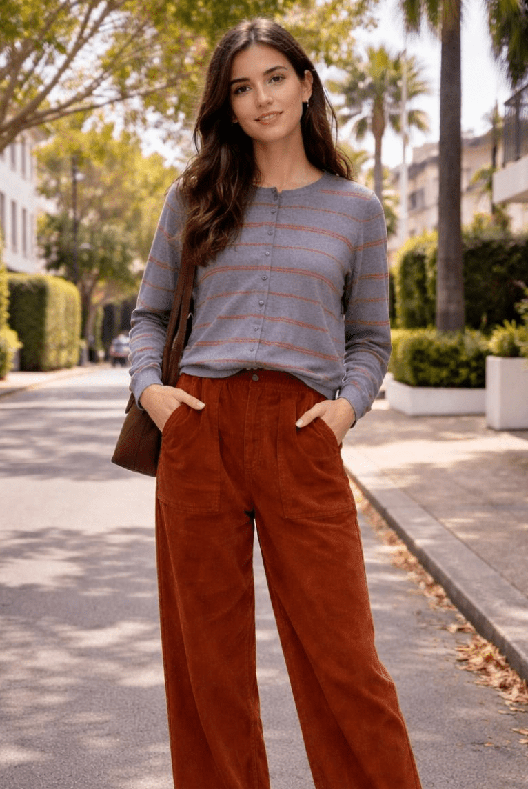 Buy Little Lies - Ellie Stripe Cardi - Charcoal|Camel by Little Lies - at Hamish + Grace