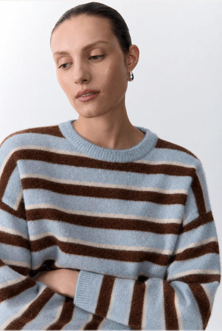 Buy Little Lies - Little Lies Otto Knit – Blue Chocolate Stripe by Little Lies - at Hamish + Grace