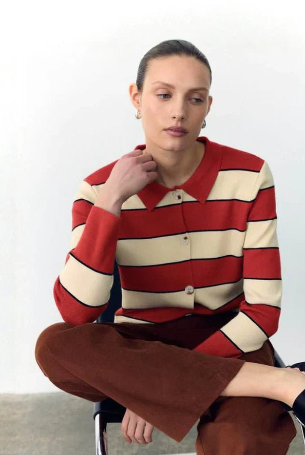 Buy Little Lies - Noah Stripe Cardigan - Red by Little Lies - at Hamish + Grace