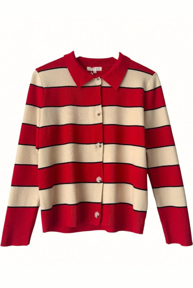 Buy Little Lies - Noah Stripe Cardigan - Red by Little Lies - at Hamish + Grace