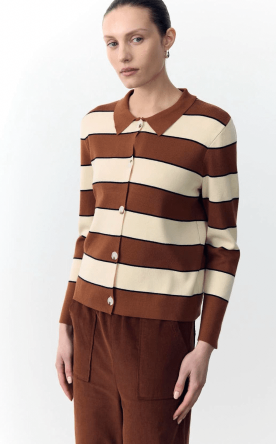 Buy Little Lies - Noah Stripe Cardigan - Rust by Little Lies - at Hamish + Grace