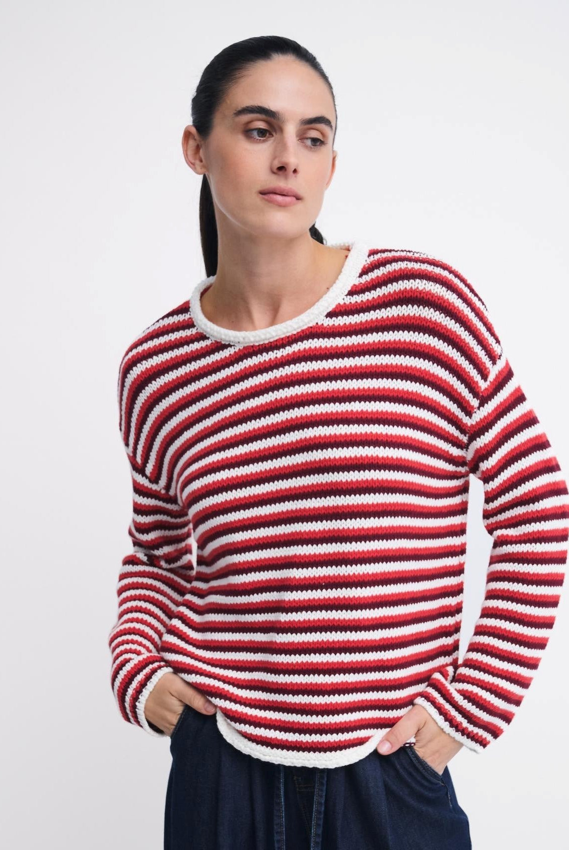 Buy Little Lies - Suzie Stripe Knit – Red/Maroon by Little Lies - at Hamish + Grace