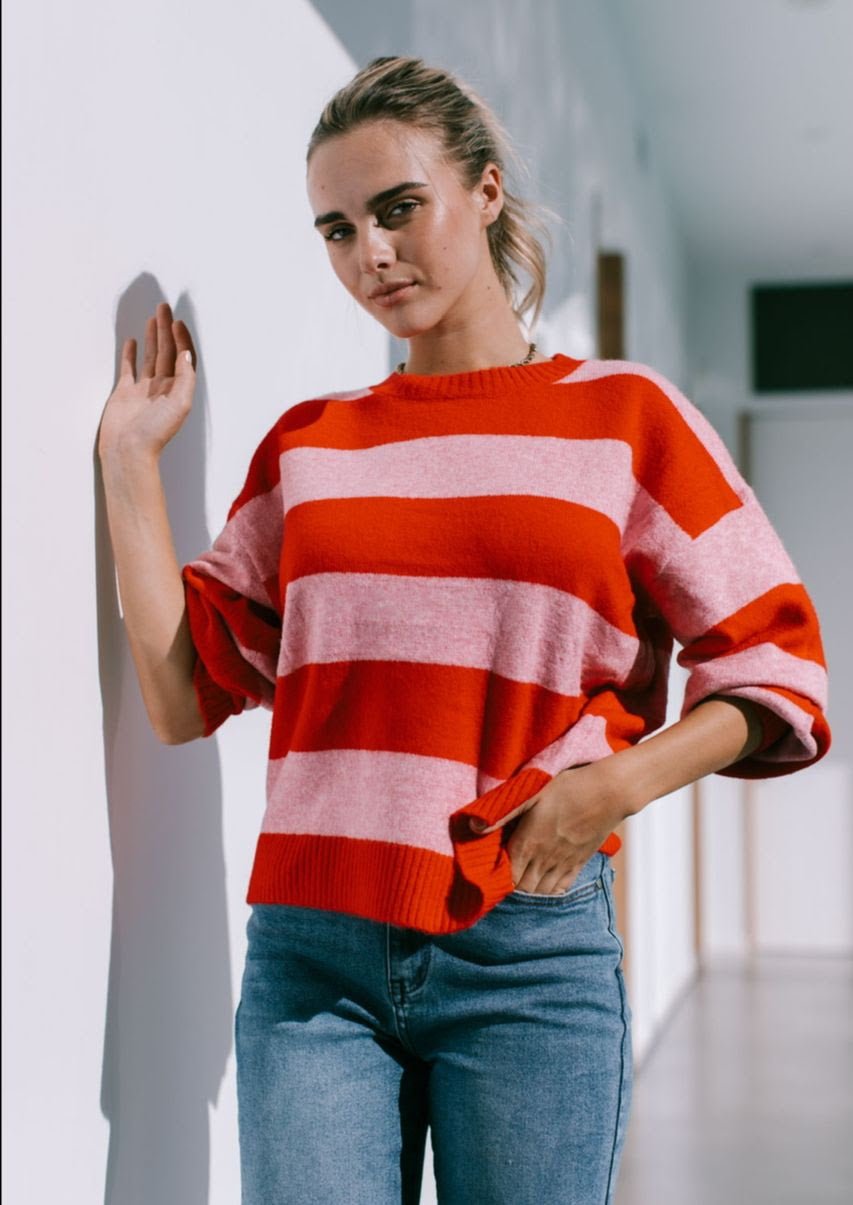 Buy Miss Marlow - Brady Bunch Knit - Red/Pink by Miss Marlow - at Hamish + Grace