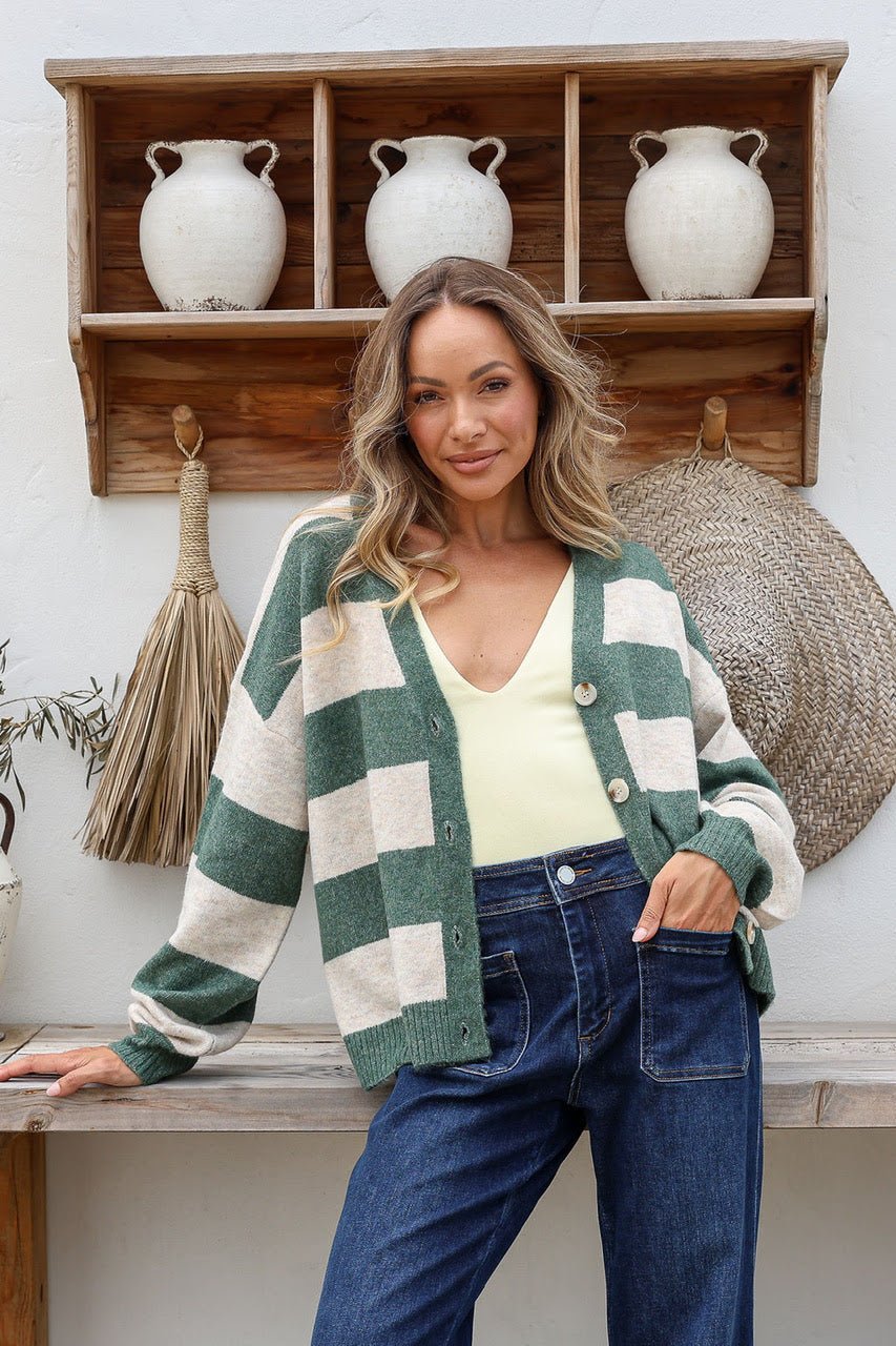 Buy Miss Marlow - Brady Bunch Stripe Knit - Khaki/Natural by Miss Marlow - at Hamish + Grace
