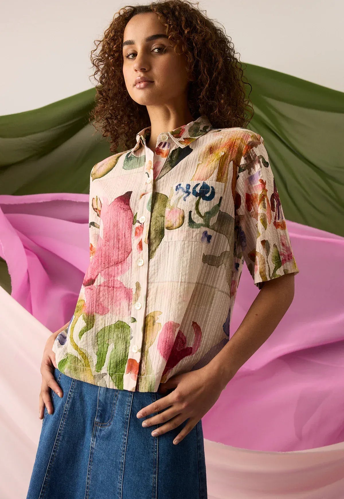 Buy Nancybird - Summer Shirt - Watercolour Collage by Nancybird - at Hamish + Grace