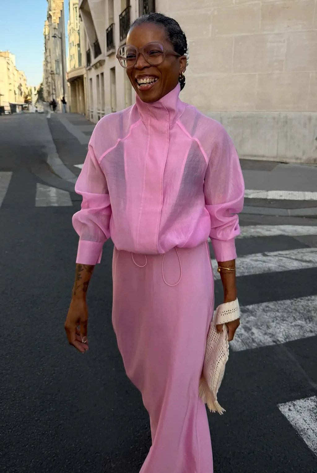 Buy NFD - Pink Organza Funnel Neck Jacket by Never Fully Dressed - at Hamish + Grace