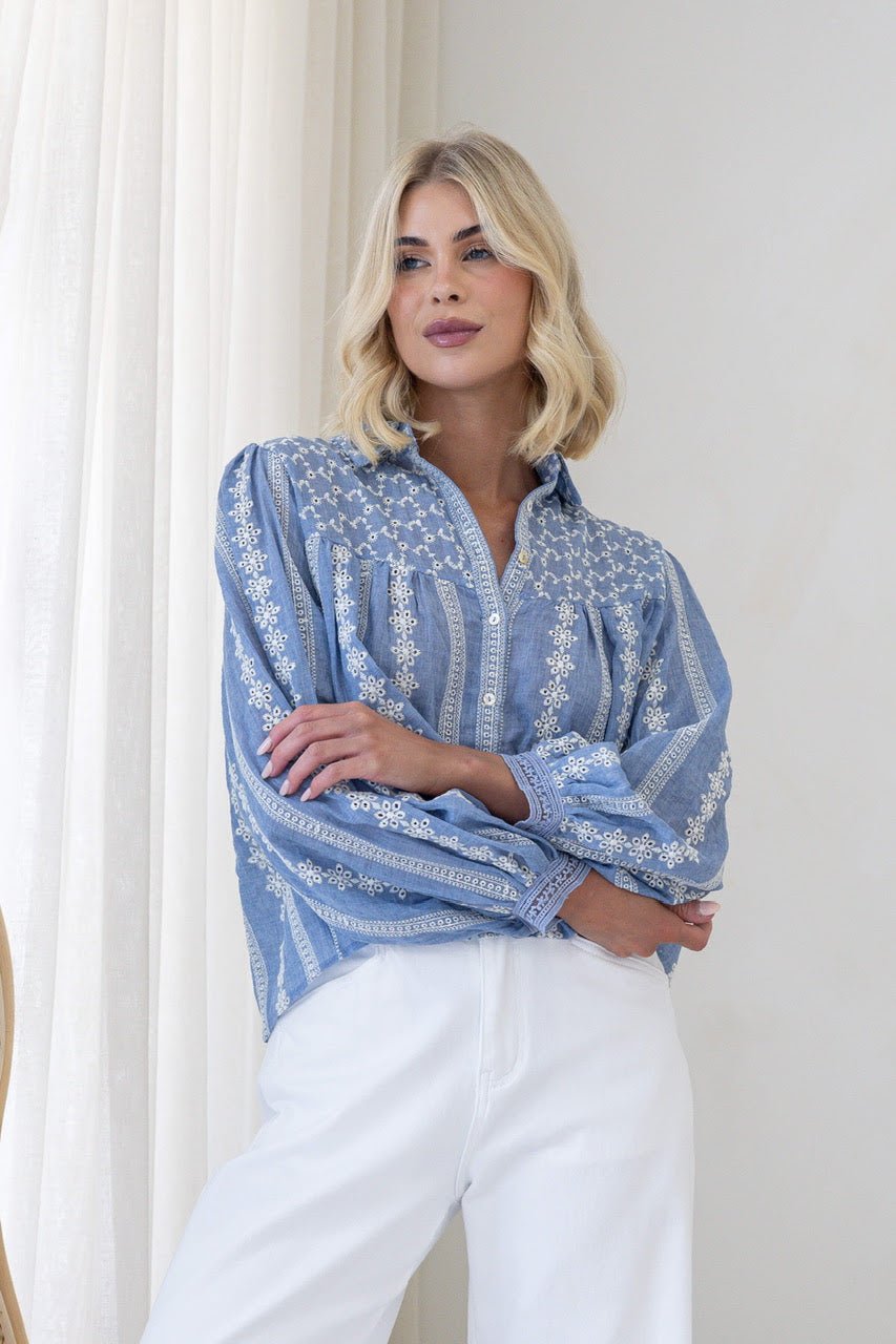 Buy Smaibulin - Cropped Embroidered Cotton Blouse by Smaibulin - at Hamish + Grace