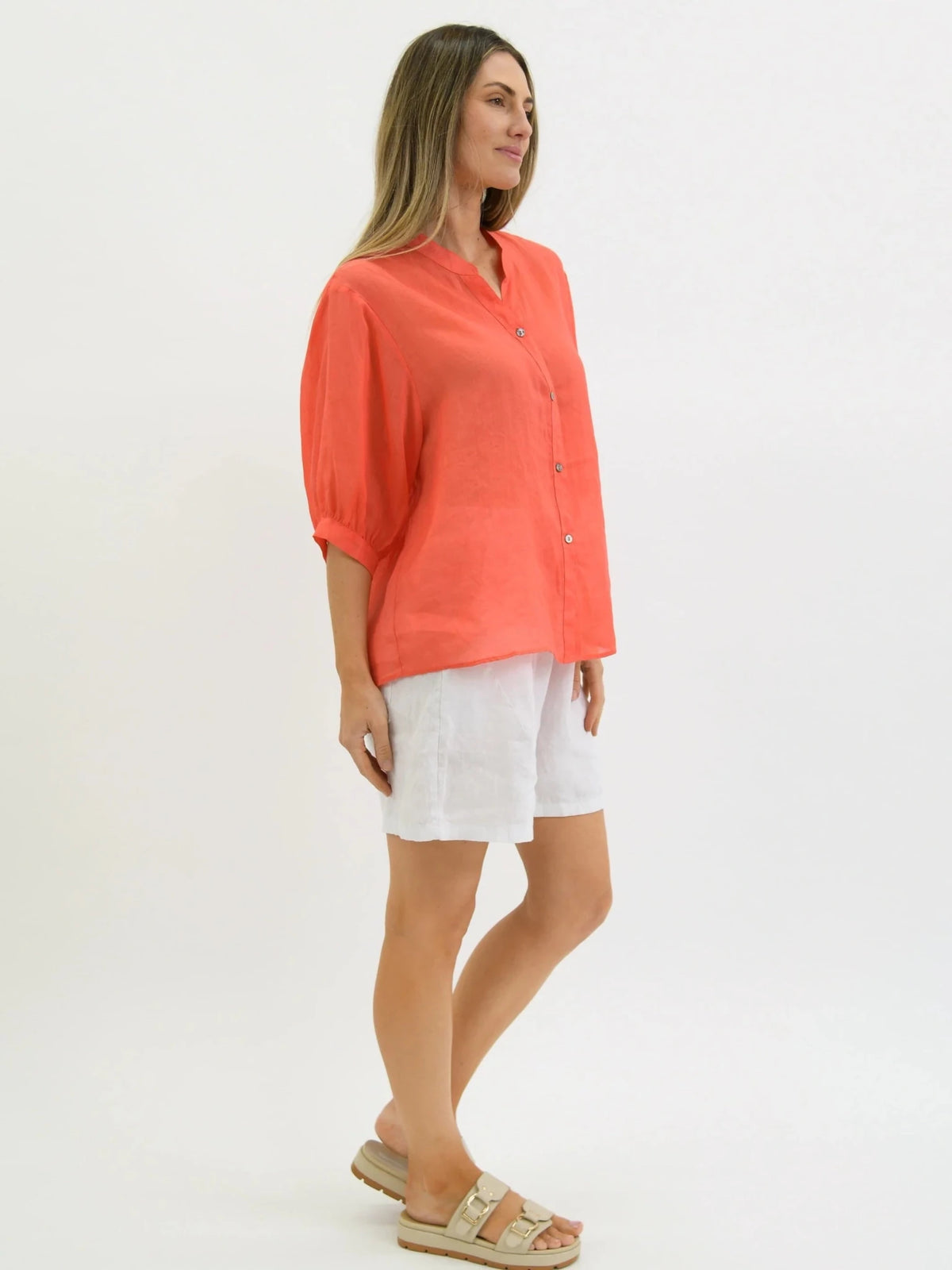 Buy Worthier The Label - Button Back Linen Shirt - Coral by Worthier - at Hamish + Grace