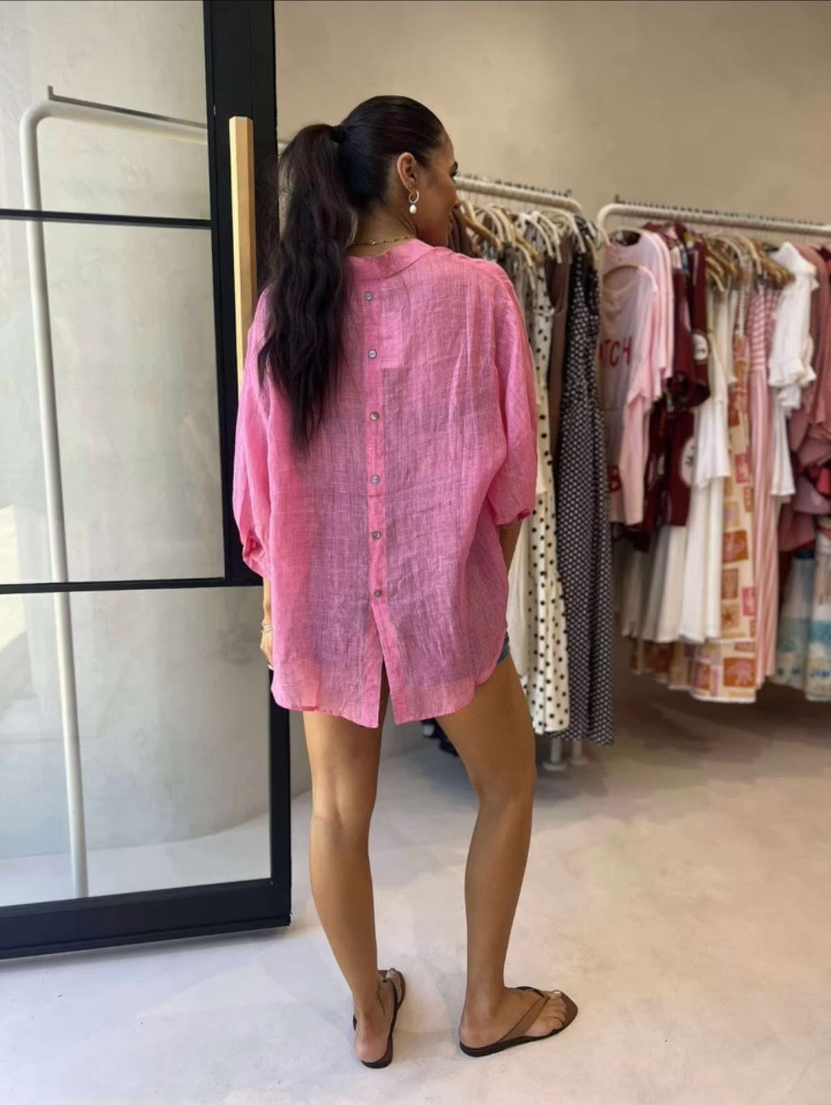 Buy Worthier The Label - Button Back Linen Shirt - Hot Pink by Worthier - at Hamish + Grace