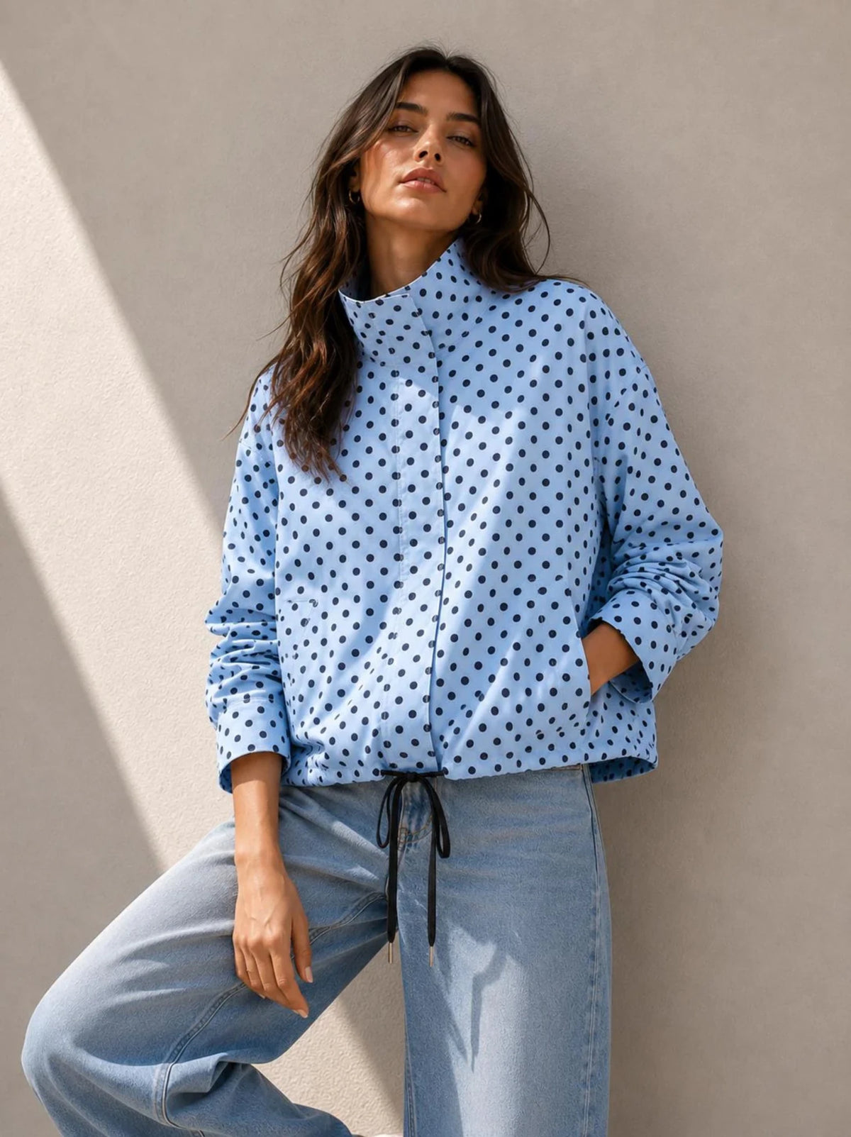 Buy Ani Polka Spray Jacket - Powder Blue by Smaibulin - at Hamish + Grace