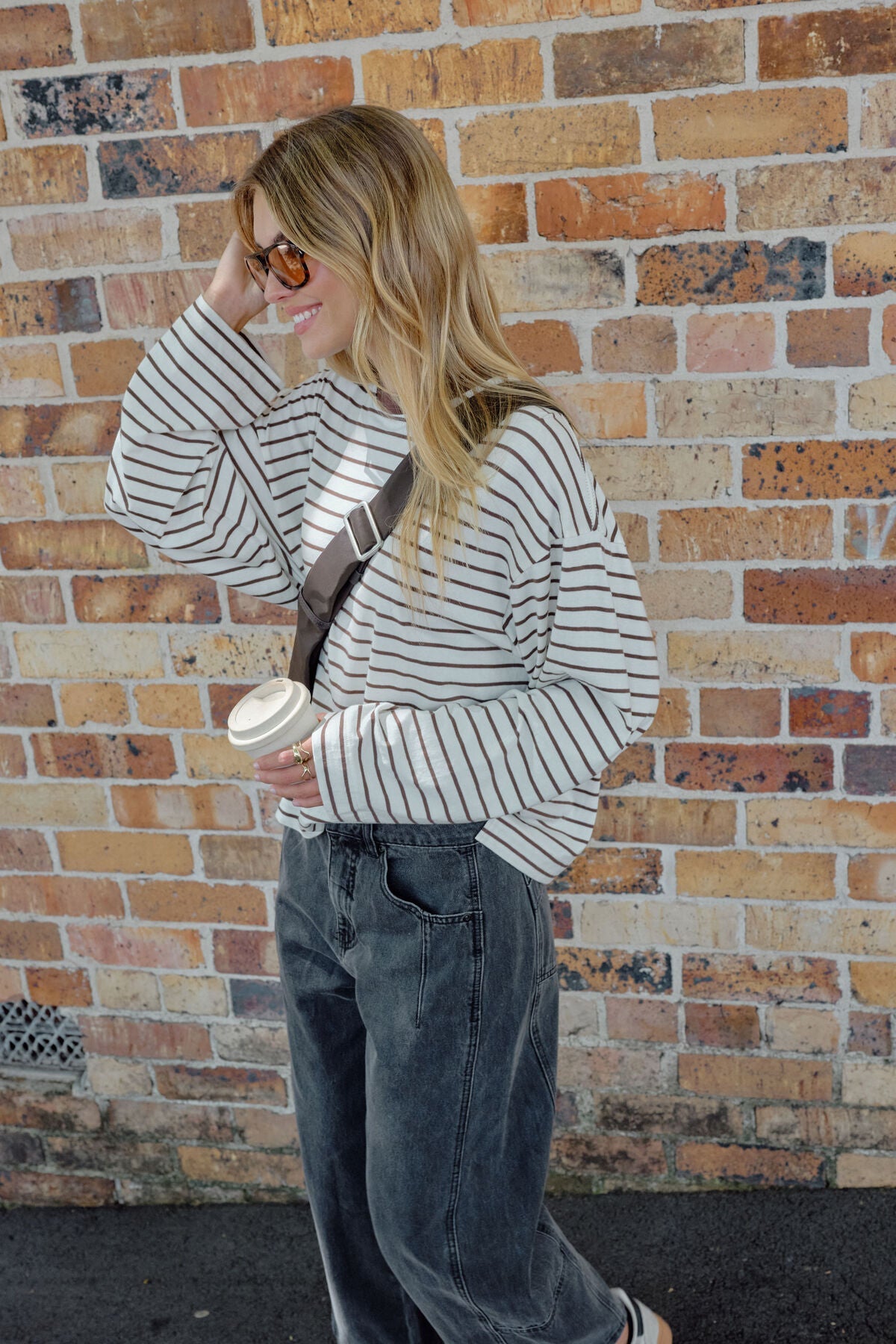 Buy Ceres - Beau Long Sleeve Slouchy Tee - Milk/Brunette Stripe by Ceres Life - at Hamish + Grace