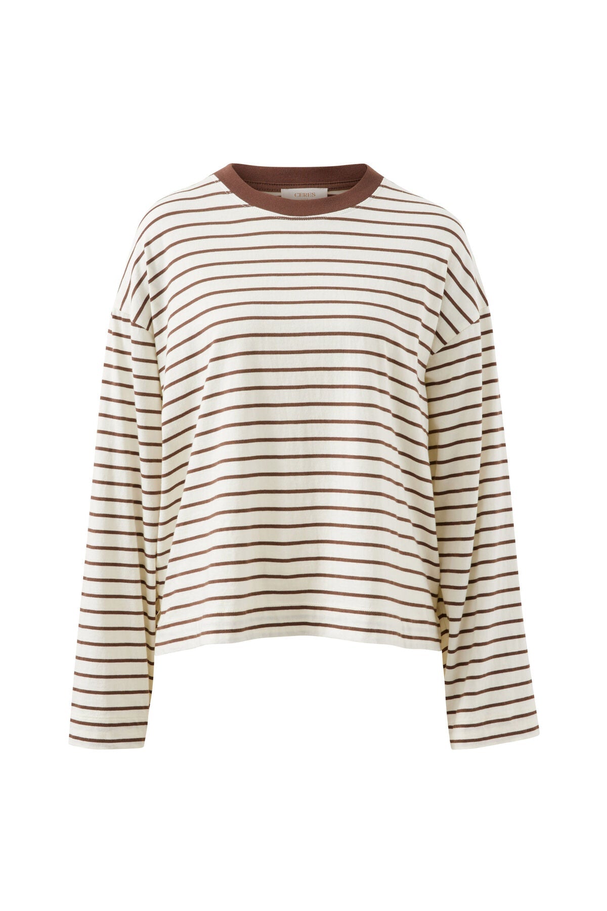 Buy Ceres - Beau Long Sleeve Slouchy Tee - Milk/Brunette Stripe by Ceres Life - at Hamish + Grace