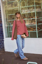 Buy Ceres - Beau Long Sleeve Slouchy Tee - mulberry/red/stone stripe by Ceres Life - at Hamish + Grace