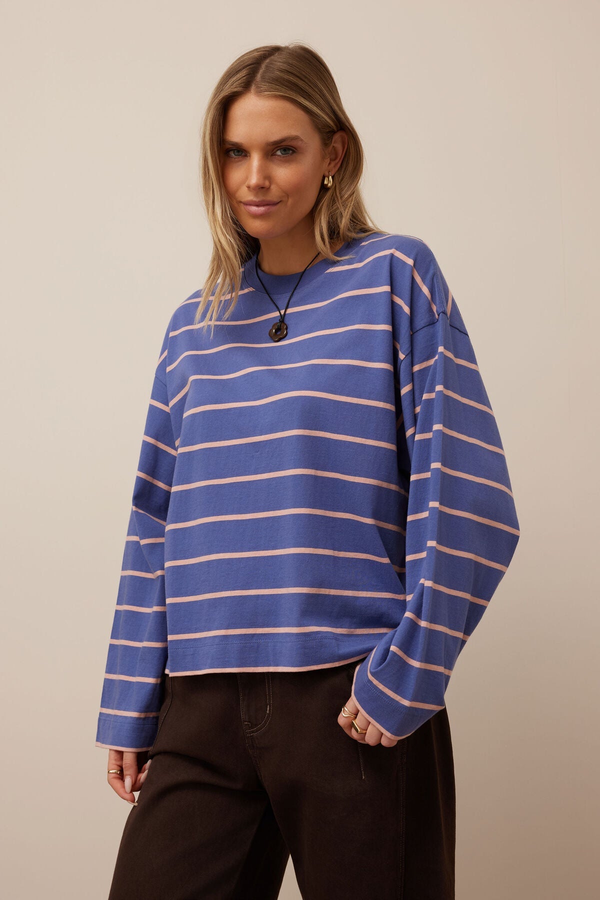 Buy Ceres - Beau Long Sleeve Slouchy Tee - Washed Navy/Pink Clay by Ceres Life - at Hamish + Grace