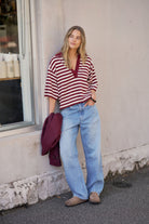 Buy Ceres Life - Arlie Short Sleeve Rugby - burgundy/milk stripe by Ceres Life - at Hamish + Grace