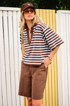 Buy Ceres Life - Arlie Short Sleeve Rugby - Chocolate/Chalk by Ceres Life - at Hamish + Grace