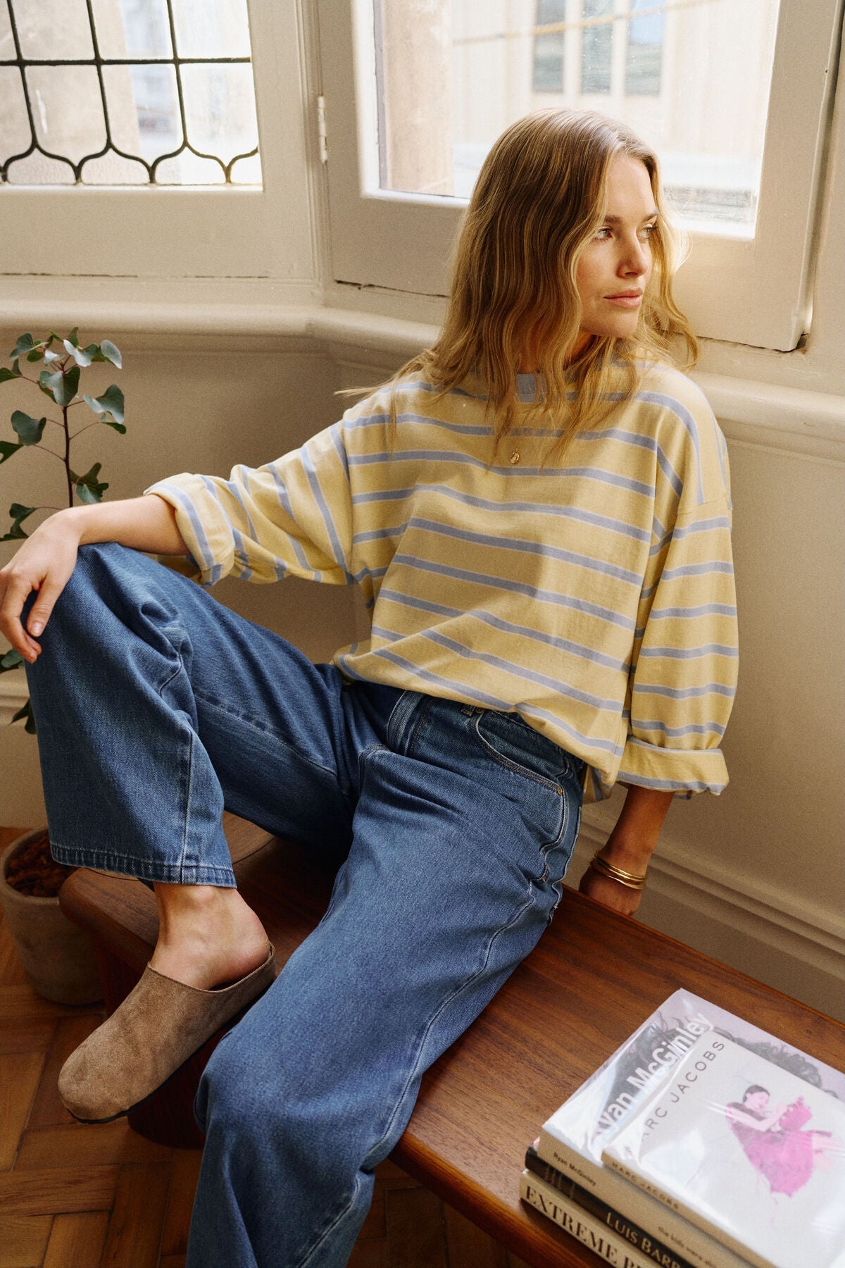 Buy Ceres Life - Beau Long Sleeve Slouchy Tee - butter/china blue stripe by Ceres Life - at Hamish + Grace