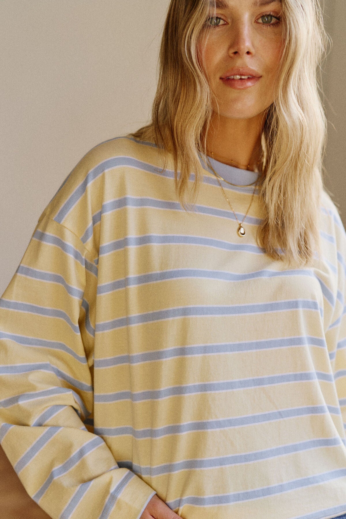 Buy Ceres Life - Beau Long Sleeve Slouchy Tee - butter/china blue stripe by Ceres Life - at Hamish + Grace