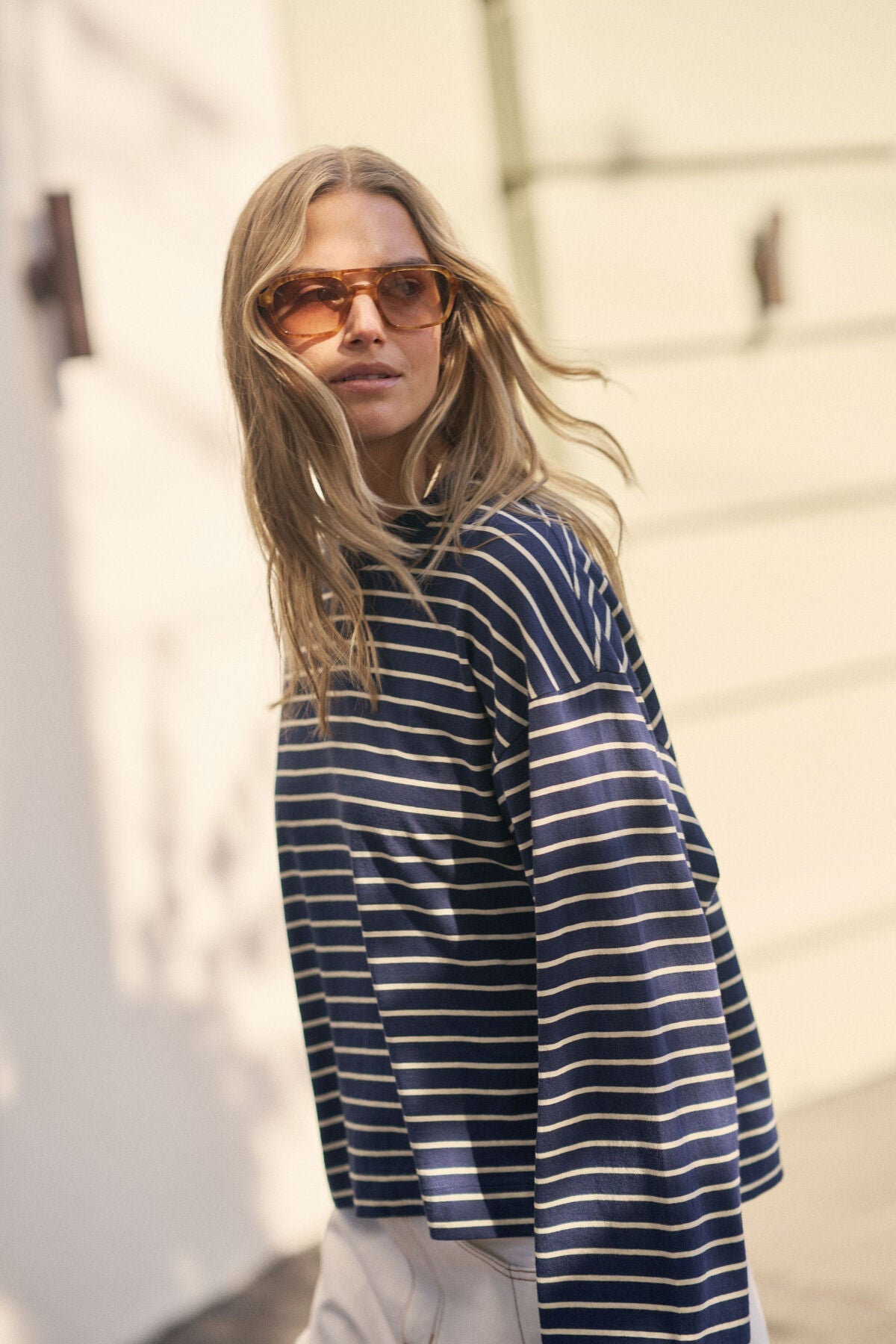 Buy Ceres Life - Beau Long Sleeve Slouchy Tee - Heritage Navy/Marshmallow Stripe by Ceres Life - at Hamish + Grace
