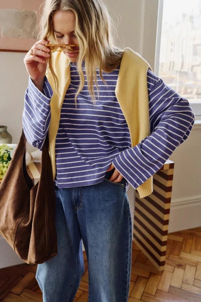 Buy Ceres Life - Beau Long Sleeve Slouchy Tee - Polo Blue/White Stripe by Ceres Life - at Hamish + Grace