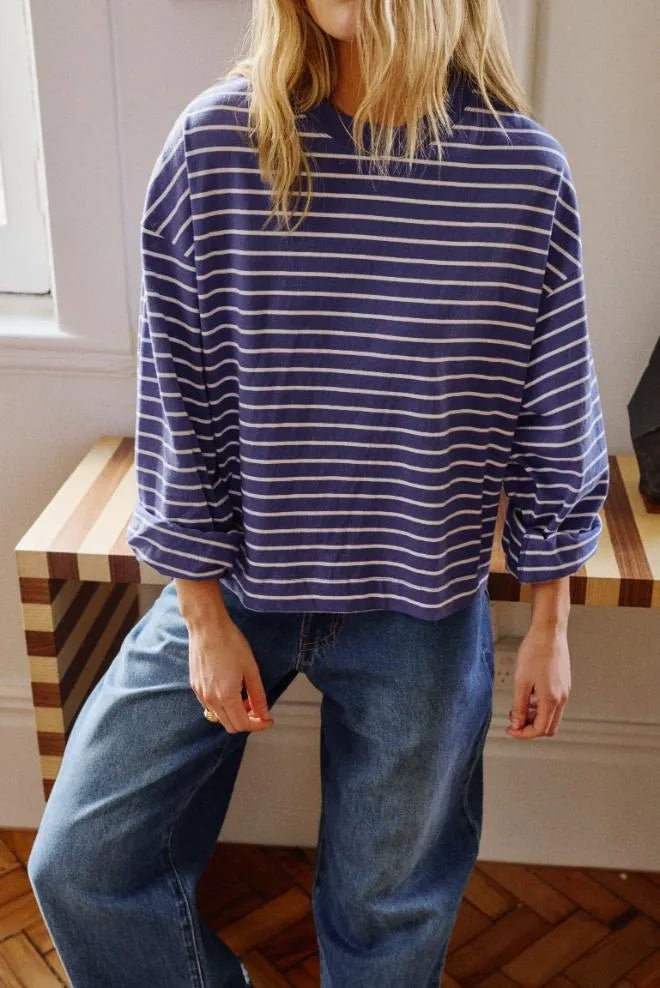 Buy Ceres Life - Beau Long Sleeve Slouchy Tee - Polo Blue/White Stripe by Ceres Life - at Hamish + Grace